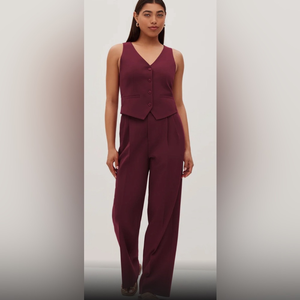 BCBGeneration Burgundy Pleated Wide Leg Pants | Size 0